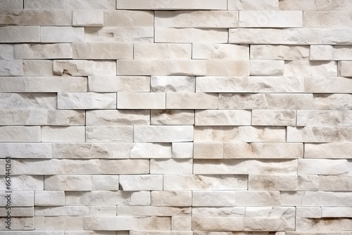 Cream and white brick wall texture background. Brickwork and stonework flooring backdrop interior design home style vintage old pattern clean with concrete uneven color beige bricks stack decoration.
