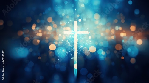 Cross with radiant bokeh background photo