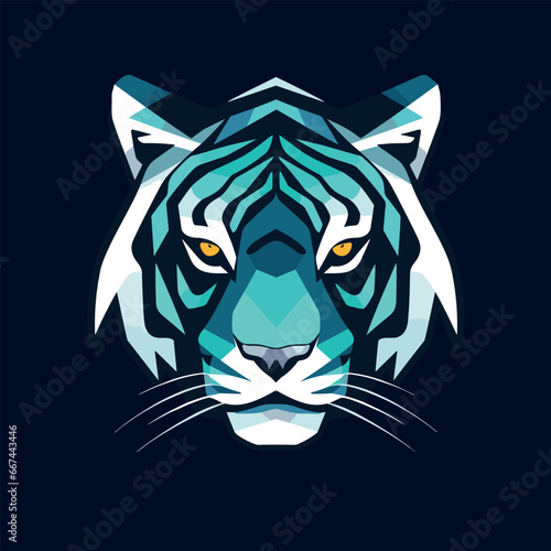 Futuristic Tiger Head Illustration. Aquamarine and Blue Vector Image