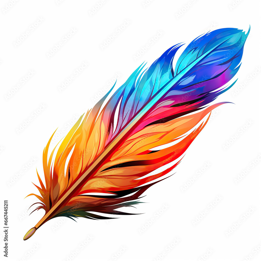 Vibrant Elegance: A Colorful Feather Illustration,feather on white background Vibrant Elegance: A Colorful Feather Illustration,feather on white background