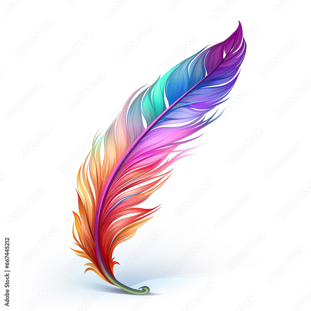 Vibrant Elegance: A Colorful Feather Illustration,feather on white background Vibrant Elegance: A Colorful Feather Illustration,feather on white background