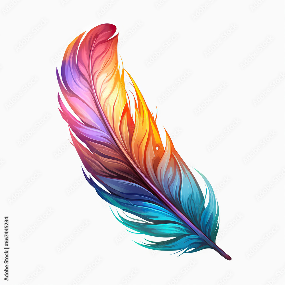 Vibrant Elegance: A Colorful Feather Illustration,feather on white background Vibrant Elegance: A Colorful Feather Illustration,feather on white background