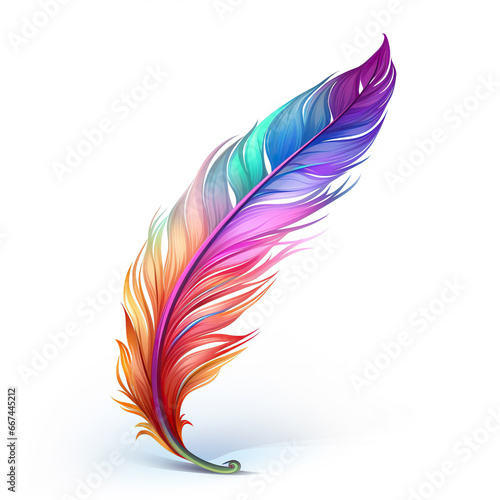 Vibrant Elegance  A Colorful Feather Illustration feather on white background