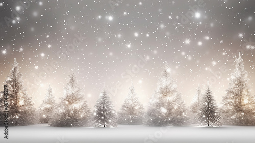 christmas background copy space, winter view trees decorated with glowing lights