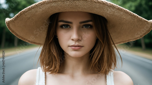 portrait of a woman in a strew hat