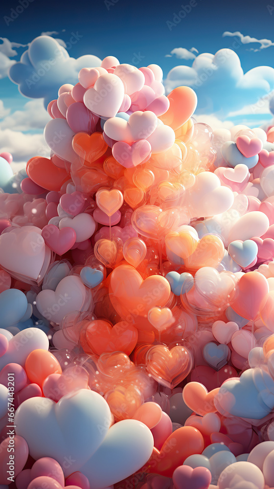 Surreal Symphony of Love: Floating Hearts in a Dreamy Sky,heart in the ...