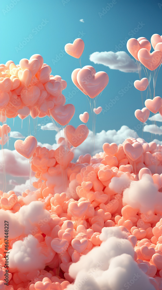 Surreal Symphony of Love: Floating Hearts in a Dreamy Sky,heart in the ...