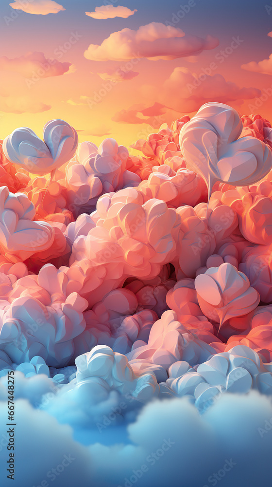 Surreal Symphony of Love: Floating Hearts in a Dreamy Sky,heart in the ...