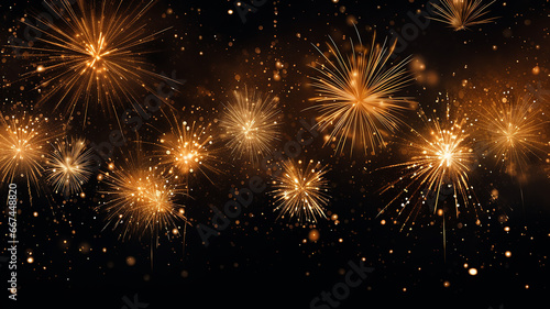 Golden fireworks isolated layer on black background  night festive view abstract