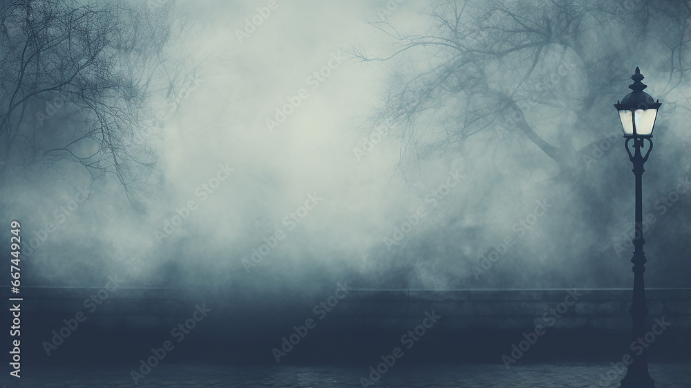 autumn watercolor light gray background, street lamp on a blurry background copy  space blank greeting form