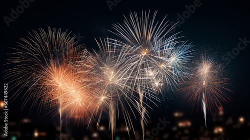 Golden fireworks isolated layer on black background, night festive view abstract © kichigin19