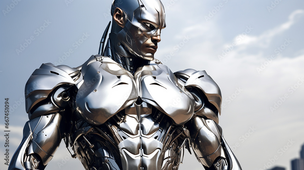 Futuristic Male Android in a Gleaming Metal Exoskeleton Futuristic Male Android in a Gleaming Metal Exoskeleton