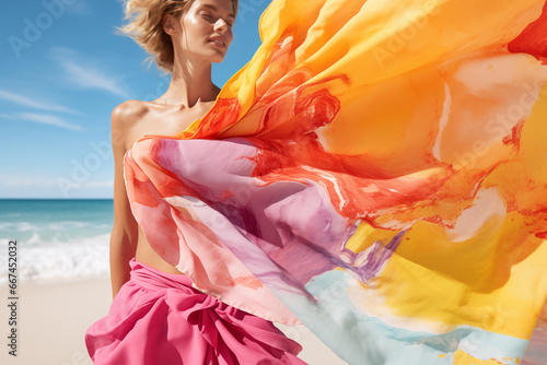 Wallpaper Mural Beautiful woman on the beach with a colorful shawl. Torontodigital.ca