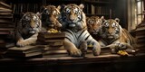 illustration of tigers are in library, generative AI