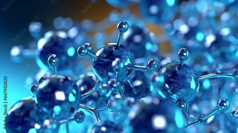 Abstract Hyaluronic acid molecules, blue spherical structure. Abstract Hyaluronic acid molecules, blue spherical structure.