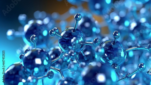 Abstract Hyaluronic acid molecules, blue spherical structure.