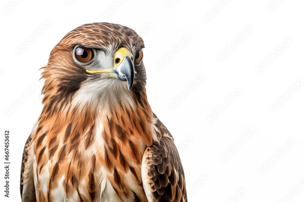 portrait of a falcon eagle hawk isolated on white background