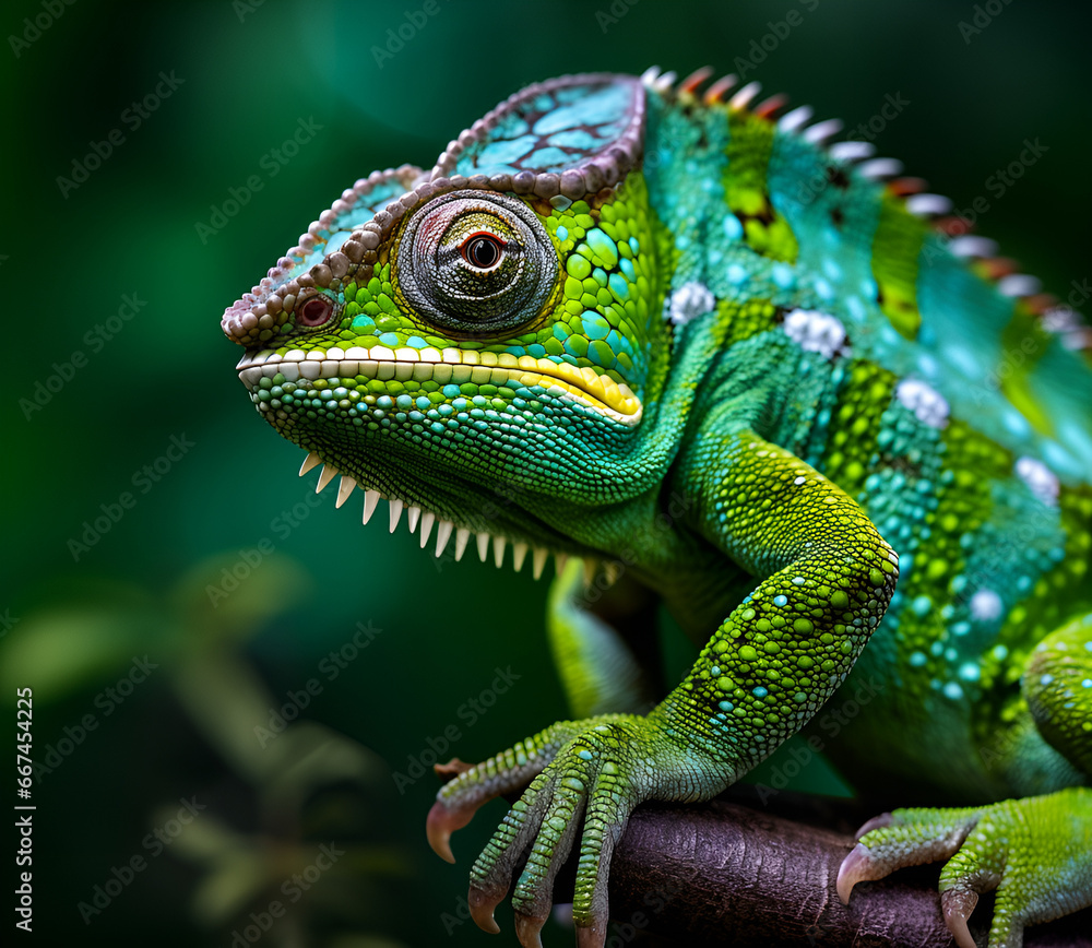 Green colored chameleon close up Green colored chameleon close up