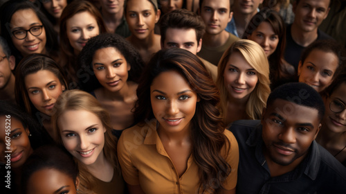 Group of diverse people in a row looking at the camera and smiling