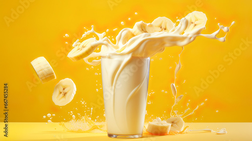 躍動感のあるバナナミルクのイメージ背景 photo