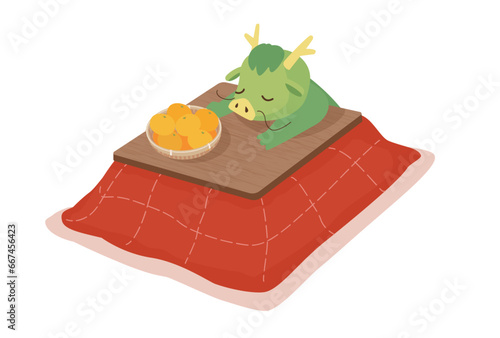 こたつでうたた寝をする辰のイラスト