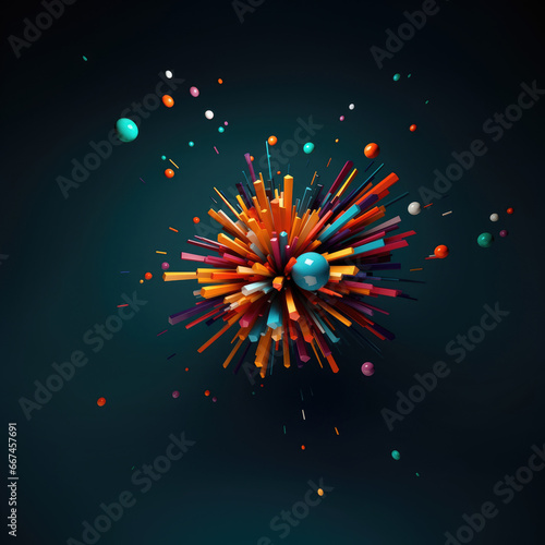Abstract spike shape explosion of colorful 3D elements extruding from the middle