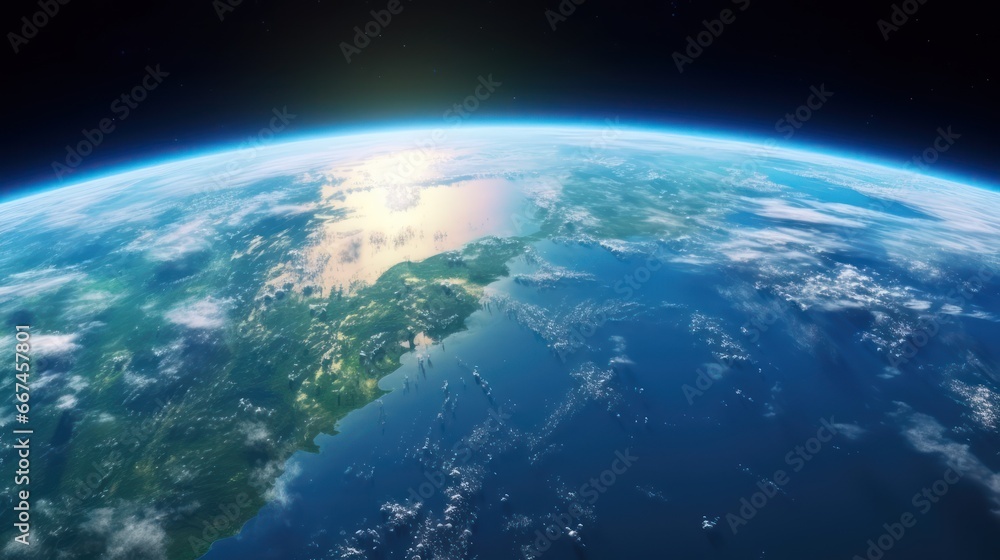Planet earth from the space at night shining blue light 