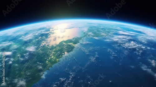 Planet earth from the space at night shining blue light 