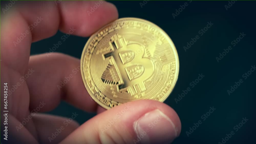 Businessman holding bitcoin currency on black background. Finance exchange trade. Digital money technology. Web banking. Blockchain concept. Businessman holding bitcoin currency on black background. Finance exchange trade. Digital money technology. Web banking. Blockchain concept.