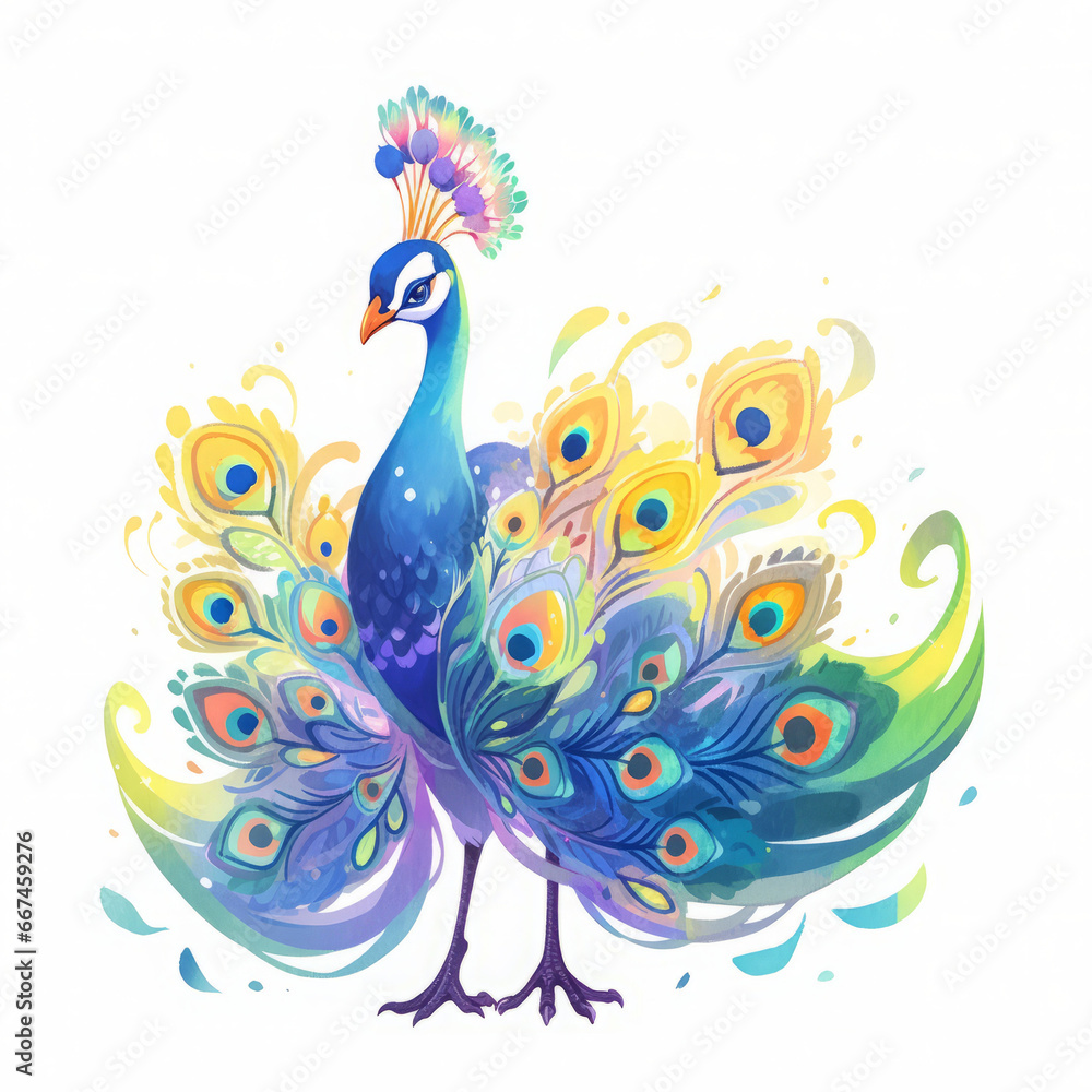 Naklejka premium Peacock Watercolor illustration Isolated on white background