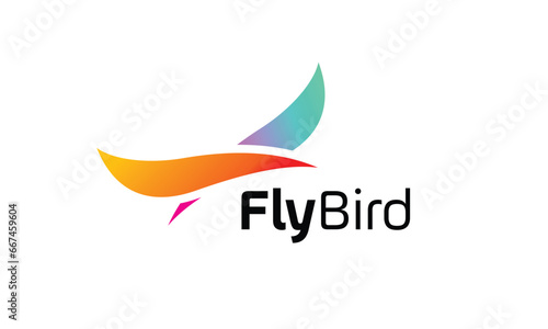 Fly bird logo vector freedom wild animal symbol communication network deliver business concept multimedia brand technology
