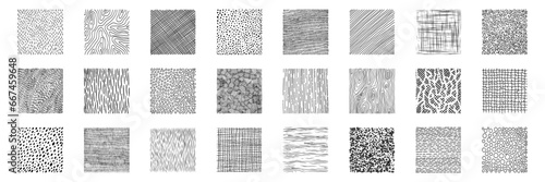 Set of hand drawn pencil line texture. Crosshatch, wood, rain, stippling, circle, linear and other stroke. Freehand doodle shapes collection. Isolated vector illustration.