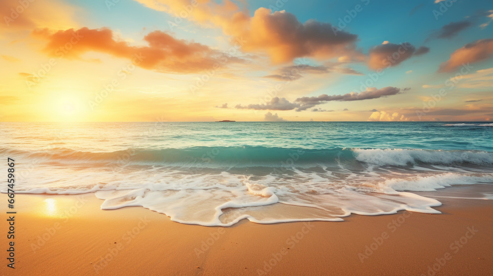 a beautiful view of the sea on a paradisiacal beach 1 - obrazy, fototapety, plakaty 