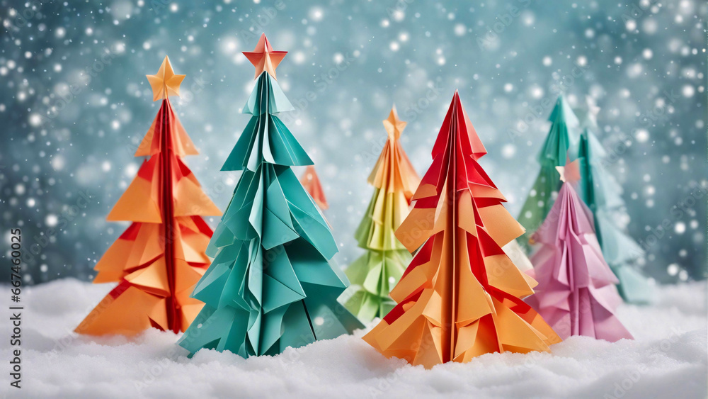 Origami christmas tree in the snow. Origami christmas tree in the snow.
