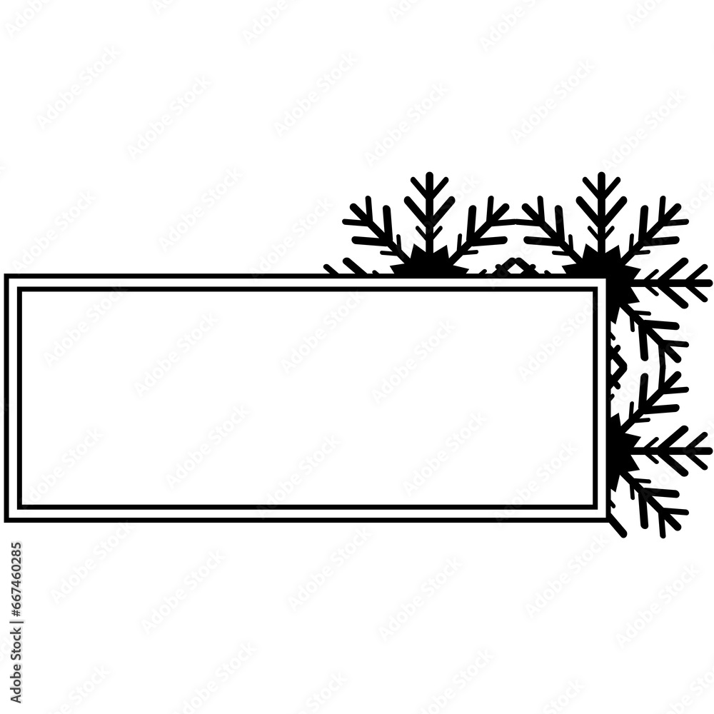 Digital png illustration of black badge with snowflakes with copy space on transparent background