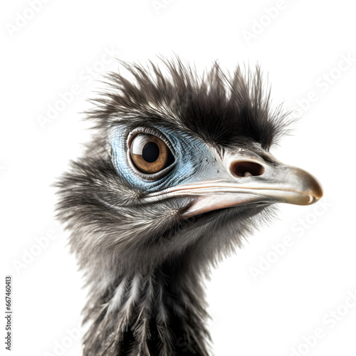 close up shot, portrait of a emu, looking at the camera. 