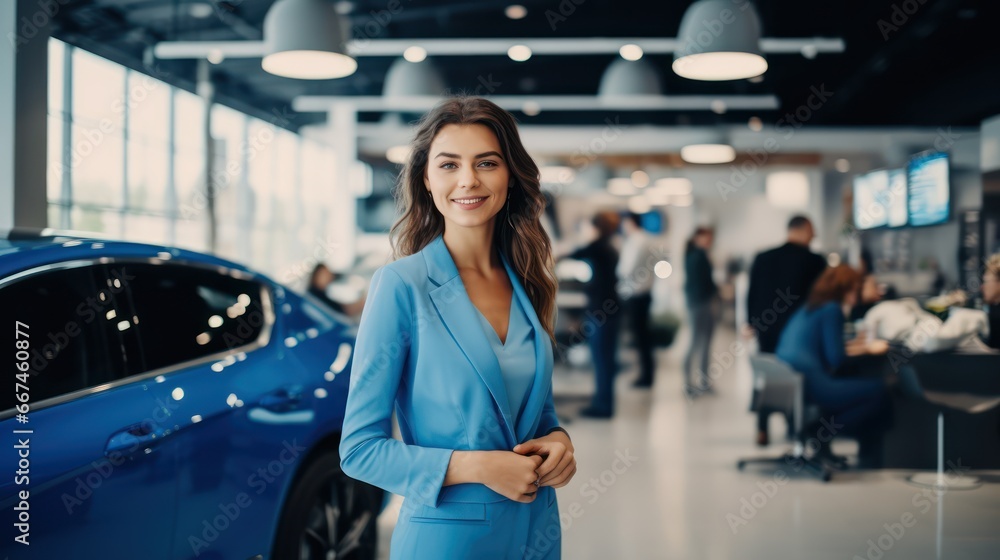 Picture of professional salesperson working in car dealership - obrazy, fototapety, plakaty 