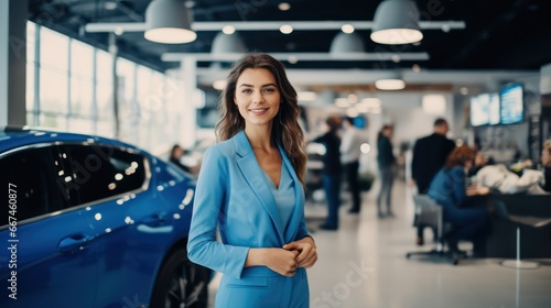 Picture of professional salesperson working in car dealership photo