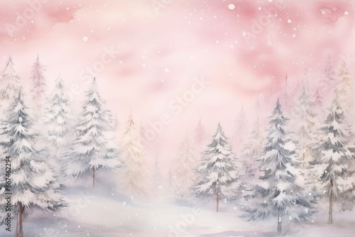 Watercolor christmas tree with snowflakes soft pastel colors background