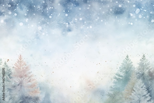 Watercolor christmas tree with snowflakes soft pastel colors background © Nongkran