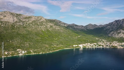 Scenic Landscape Of Brist, A Village In Southern Dalmatia, Makasrka Riviera Croatia - aerial drone shot. photo
