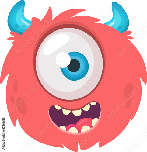 Funny cartoon monster character. Illustration of cute and happy alien creature
