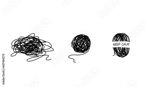 Black yarn tangled in a mess, anxiety and depression concept.	