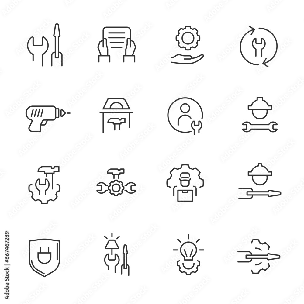 Set of Repair Related Vector Line Icons