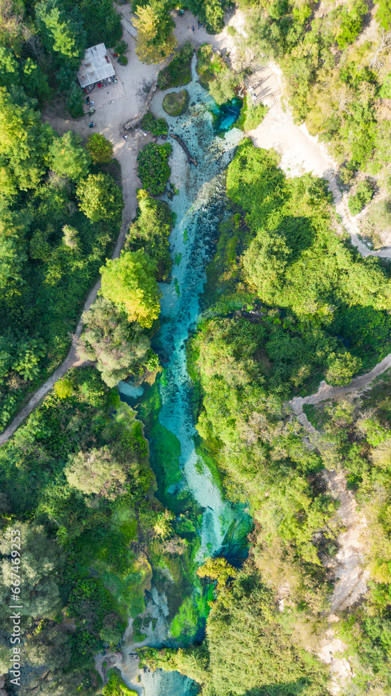 Aerial View of Blue Eye Spring and River, Albania