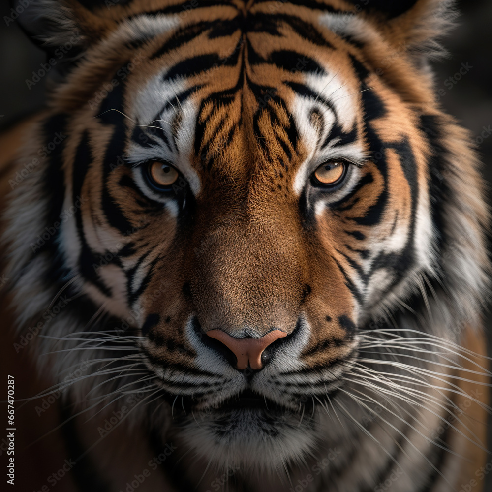 Obraz premium Roaring Majesty: A Close-Up of a Tiger's Face,portrait of a bengal tiger,portrait of a tiger