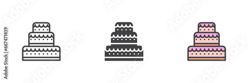 Three tier cake different style icon set