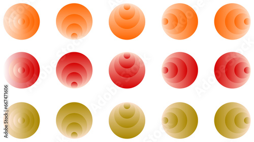 Round buttons in red, orange, and yellow colour as 3D cones.