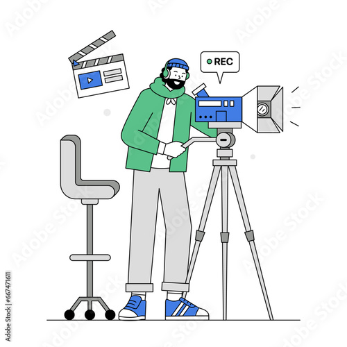 man recording content video