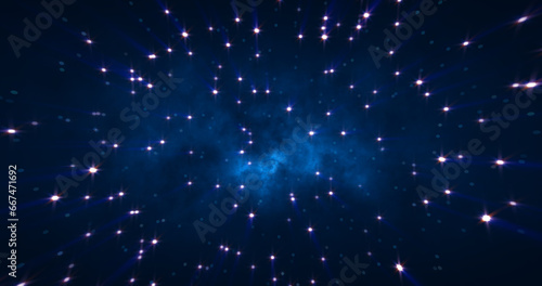 Abstract cosmic background of energetic bright glowing magical stars on a dark sky background © Bolbik